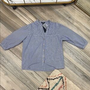 NWT Blue Striped Button-Up Blouse